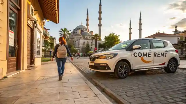 Touristen, die mit einem Mietwagen von Come Rent A durch das Stadtzentrum von Adana und seine historische Textur reisen
