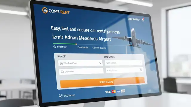 Come Rent Izmir Adnan Menderes Flughafen Online-Buchung Bildschirm: Einfacher, schneller und sicherer Mietwagenvorgang